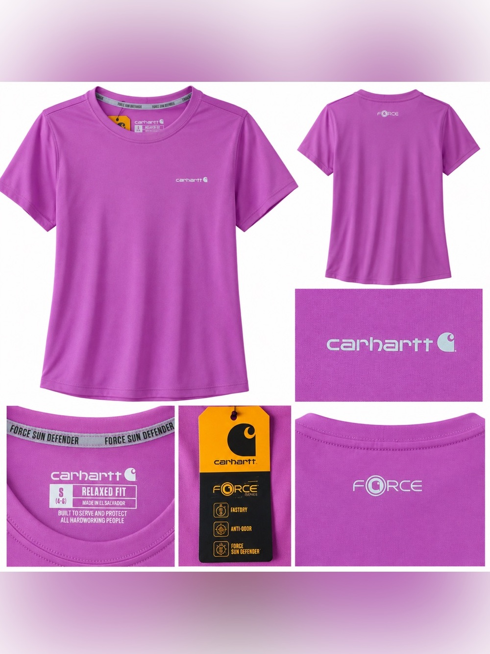 Carhartt Women’s Force Sun Defender Relaxed Fit Shirt Pink Purple S NWT